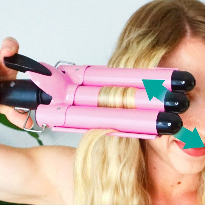 TOP4EVER 3 Barrel Curling Iron, 1 inch Crimper Hair Tool,Crimping Waver for Women Beach Waves with Two Temperature Settings, Pink - Image 5